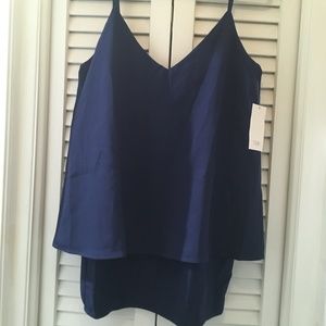 TOBI-NWt Navy Blue Mini Shift Dress-Layered Size M V-Neck Adj Straps -Low-Back